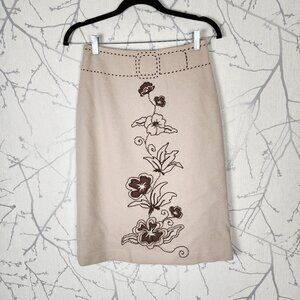 Sandra Angelozzi 100% Wool Artsy Floral Embroidered Midi Pencil Skirt